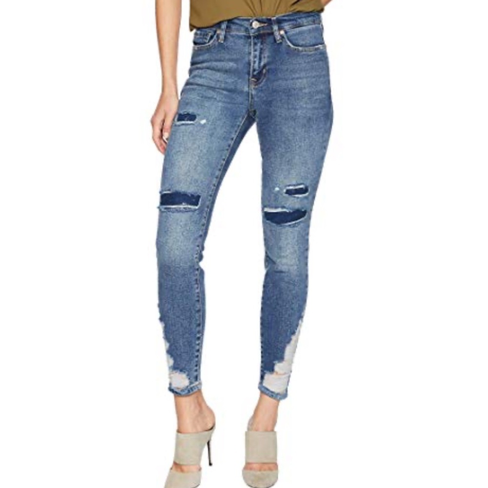 FREE PEOPLE Distressed ABOUT A GIRL stretch skinny Blue Jeans 24